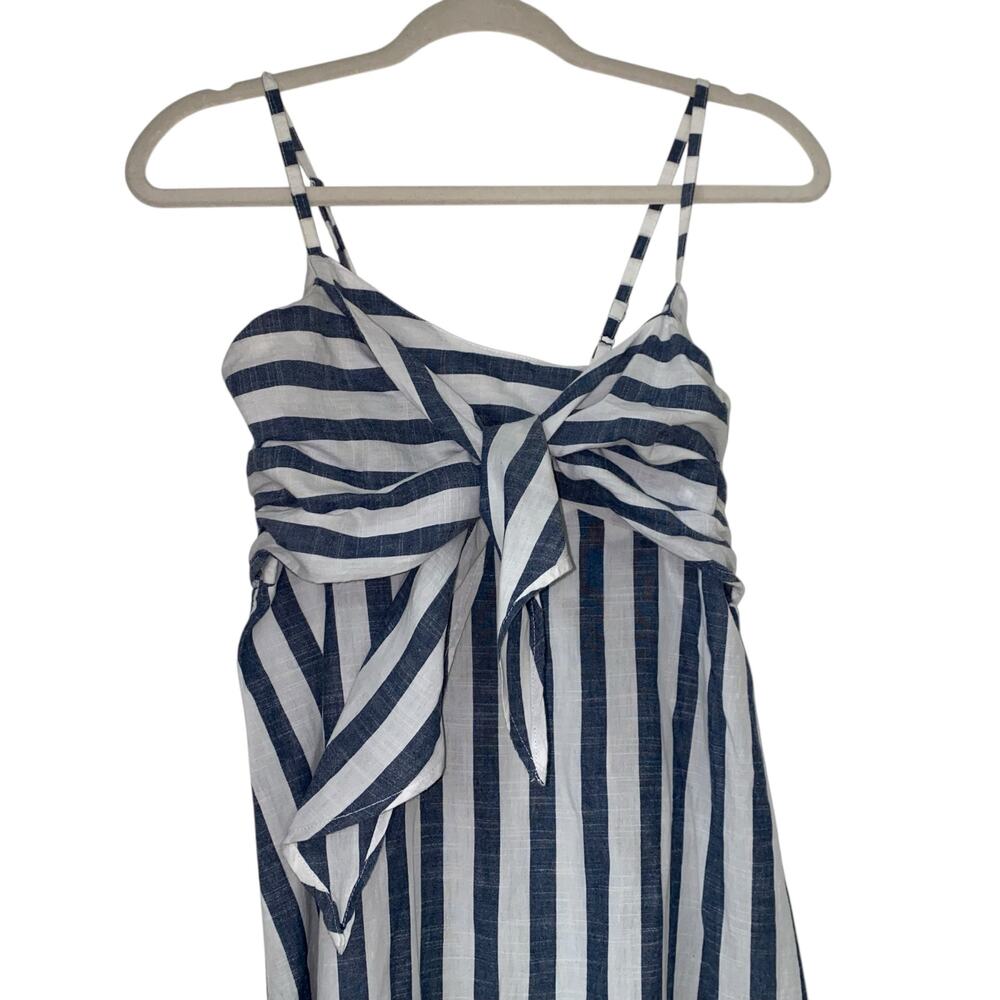 Women's Blue and White Stripe Bow Cut Out 100% Cotton A-Lined Dress - Picture 2 of 11